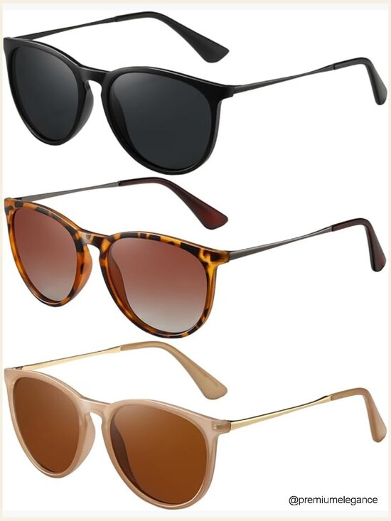 3 Pack Retro Round Polarized Sunglasses for Women UV Protection main image 5